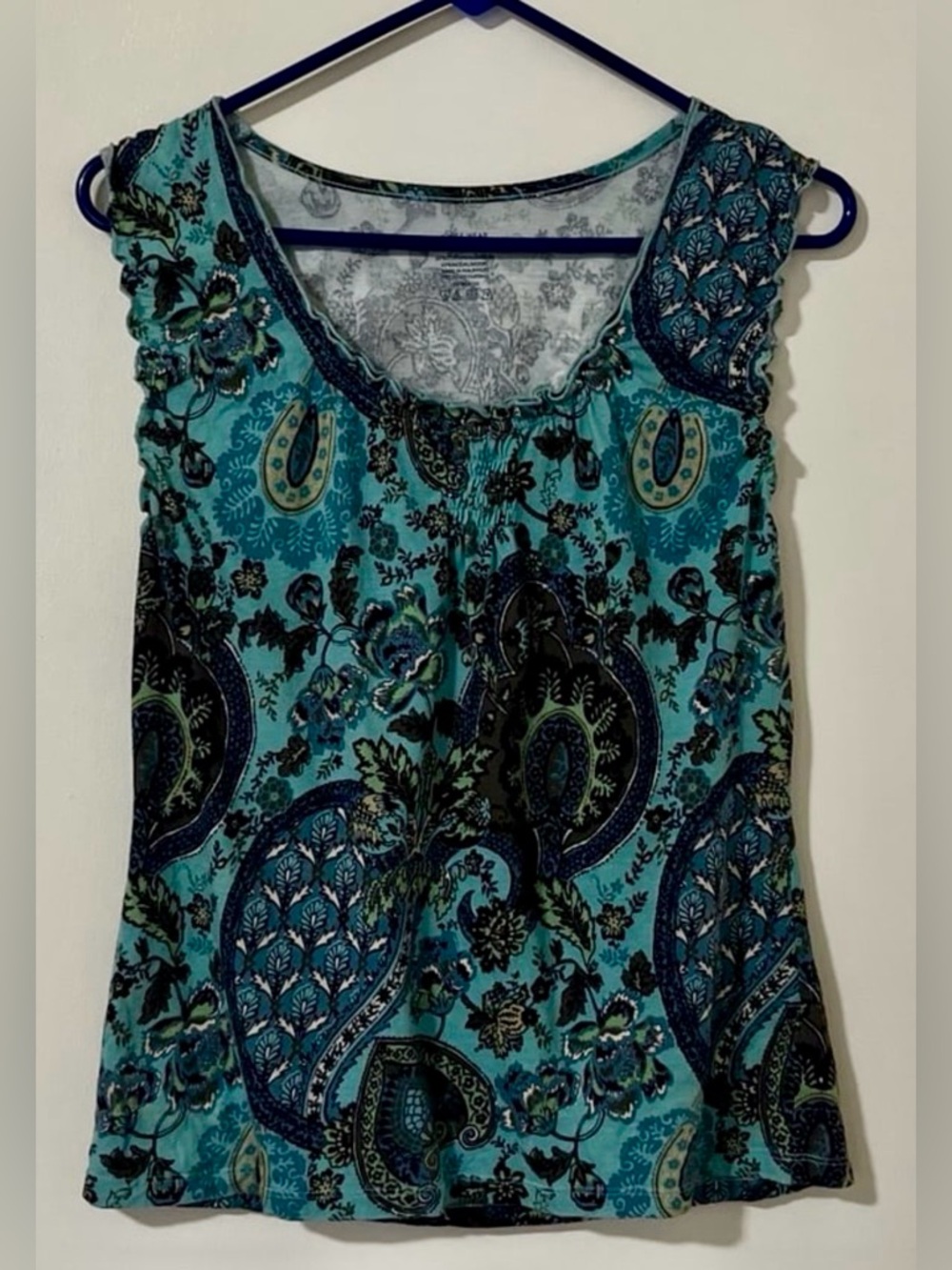 Jones Wear Teal Paisley Scoop Neck Tank